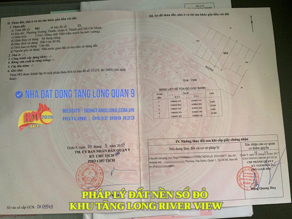 Pháp lý đất nền sổ đỏ khu Tăng Long River View